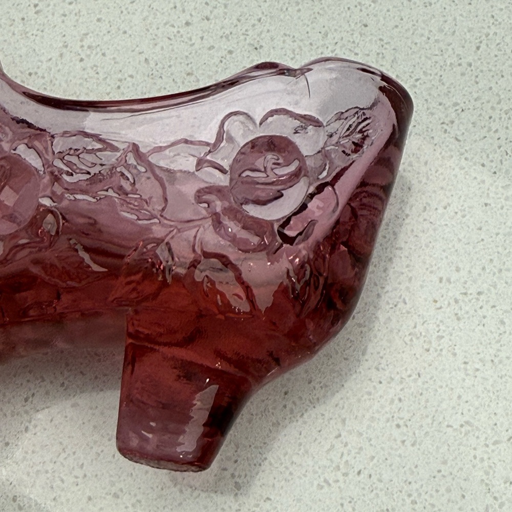 Vintage Fenton Pink Glass Slipper Cabbage Rose Shoe Boot MCM Mid-Century Modern - Picture 12 of 15